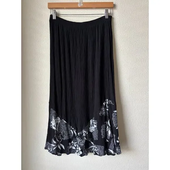 VTG Paradiso Tropical Black & White Skirt Women's Large Floral Vacation Boho - Picture 2 of 4